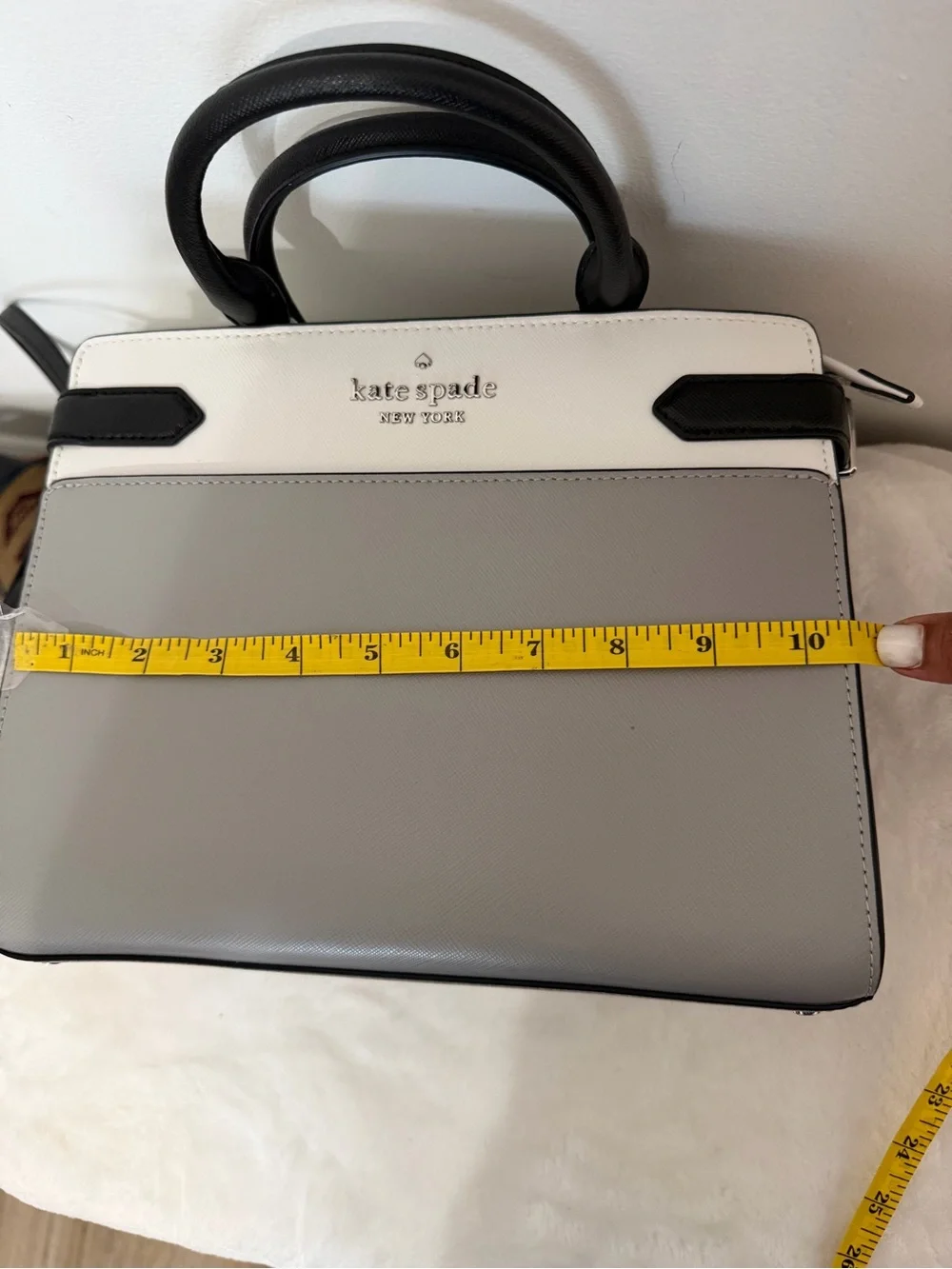 kate spade Two-Tone White, Gray & Black Leather Satchel